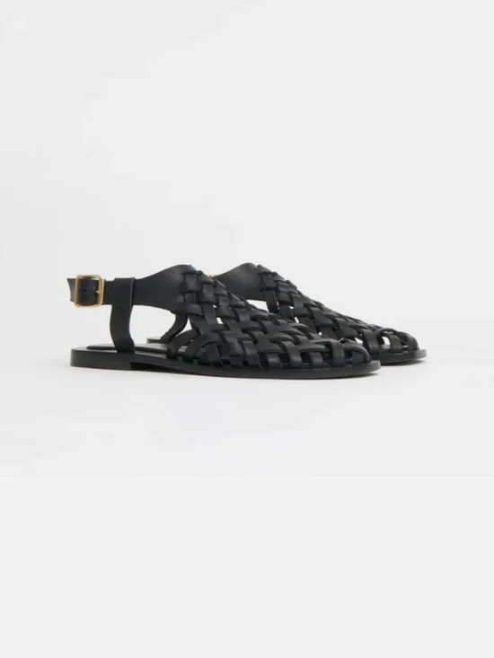 NWT Mansur Gavriel Black Woven Fisherman Leather Sandal - Picture 4 of 10